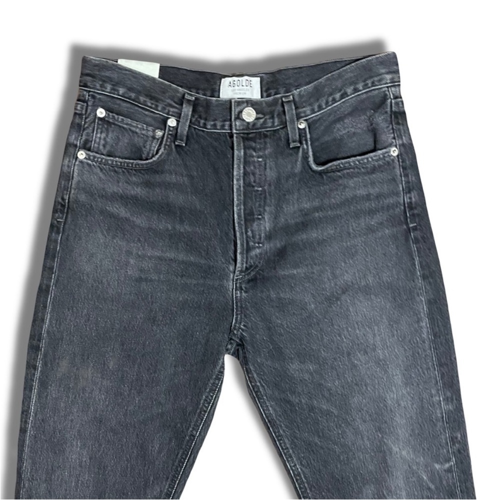 AGOLDE Jamie Straight High-rise Raw Hem Jeans In Void Washed Black - Picture 6 of 9